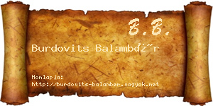Burdovits Balambér névjegykártya